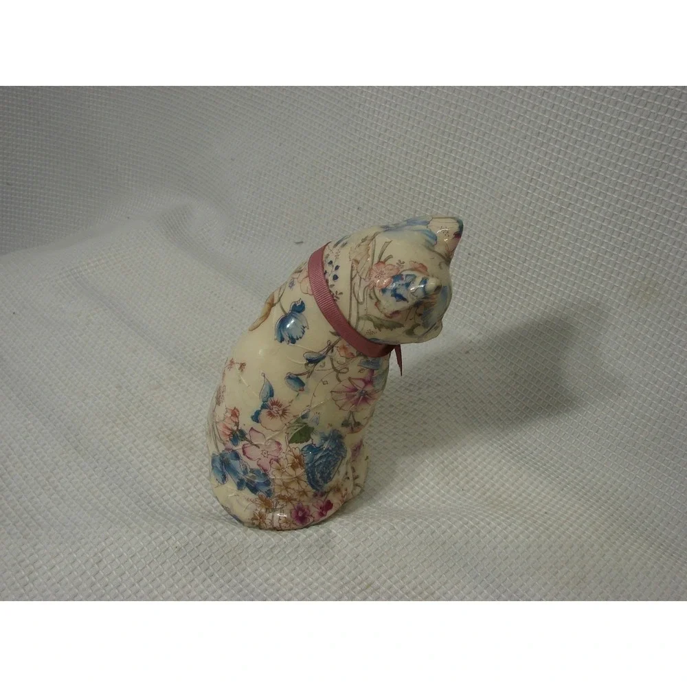 Floral Chintz Decoupage Cat Kitty Kitten Figurine Original Tags Kastro Mexico